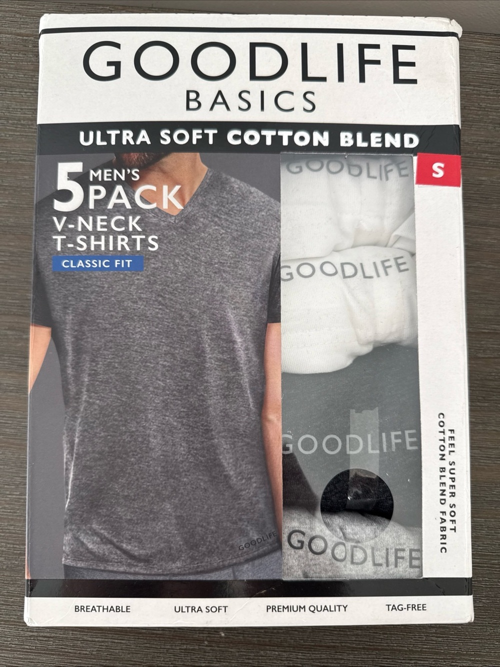 5 PACK GOODLIFE Men's S Cotton V Neck Logo T Shirt Set Black Gray White